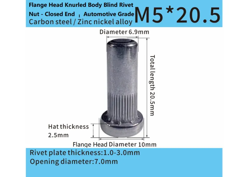 Flange Head Knurled Body Blind Rivet Nut - Closed End – Automotive Grade