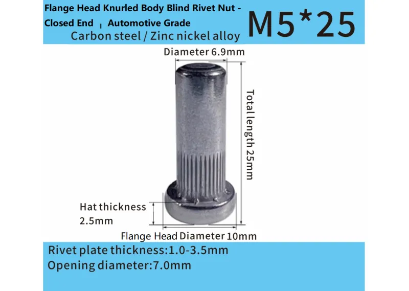 Flange Head Knurled Body Blind Rivet Nut - Closed End – Automotive Grade